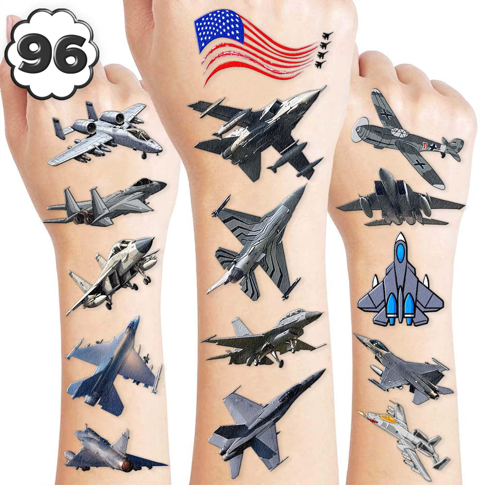 Tatuajes temporales Jet de 96 piezas para fiestas infantiles coloridas