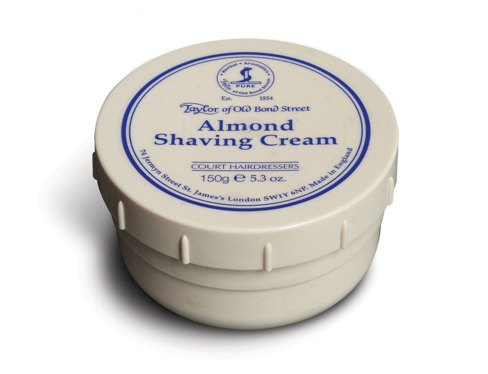 Taylor of Old Bond Street Almond Shaving Cream Bowl packshot highlighting hydration for a smooth shave.