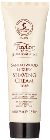 Taylor of Old Bond Street sandalwood shaving cream tube—classic English grooming essential.