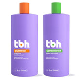TBH Kids & Teen Shampoo bottle close-up highlighting gentle, sulfate-free cleansing for all hair types.