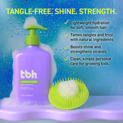 TBH teens-kids-conditioner-hair-application demonstrates gentle smoothing during combing on damp hair.