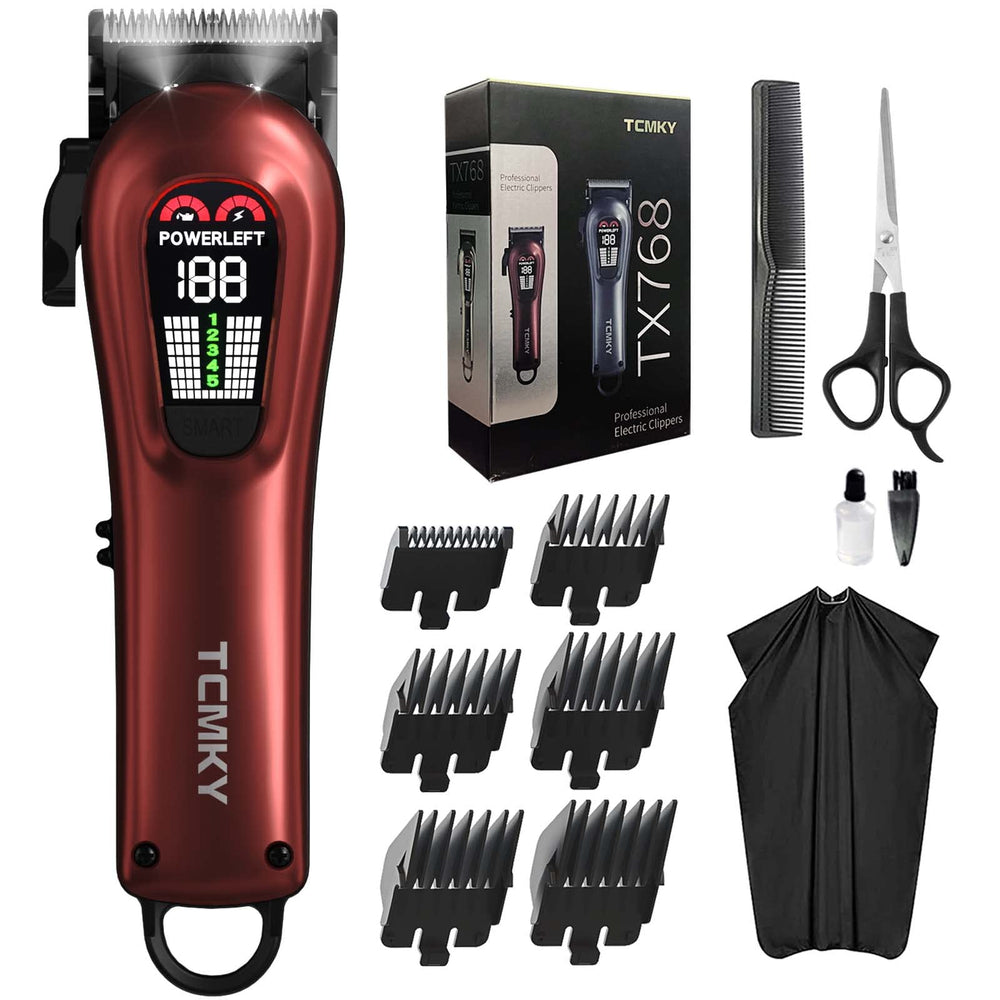 TCMKY hair clippers in hand showing cordless versatility for home grooming.
