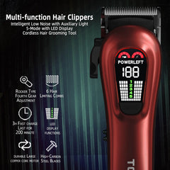TCMKY professional clippers with LED display indicating remaining power.
