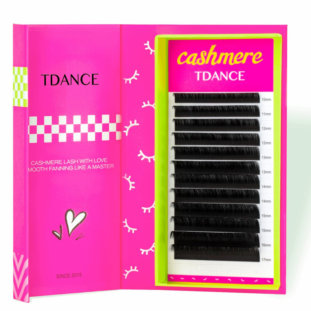 TDANCE cashmere lash extensions in matte black, classic 0.05mm CC, 10-17mm tray close-up