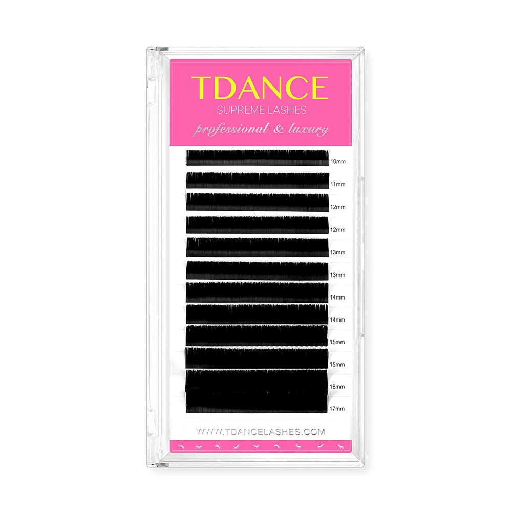 TDANCE matte black lash extensions with curl variants for customizable eye shaping