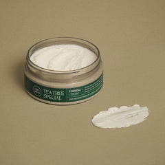 Tea Tree Forming Cream on damp hair boosts fullness with a no-sticky feel.