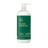 Tea Tree Lemon Sage Thickening Conditioner bottle showing citrus-infused volumizing action for fine hair.