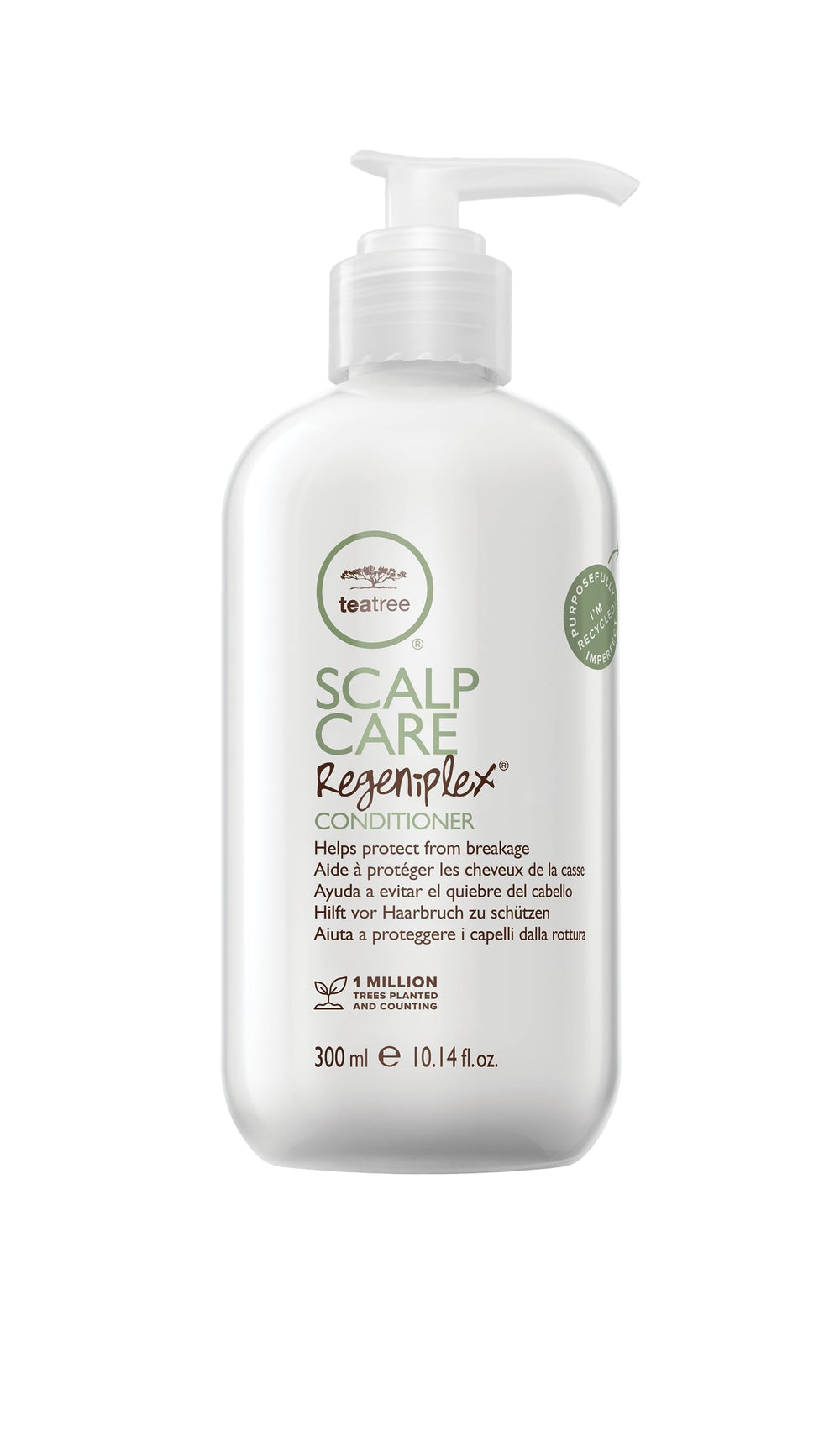 Tea Tree Scalp Care Regeniplex conditioner bottle hero shows lightweight detangling for fine hair.