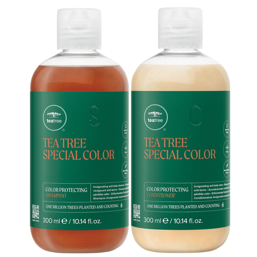 Tea Tree Special Color Shampoo bottle pour highlights refreshing scalp tingle for color-treated hair.