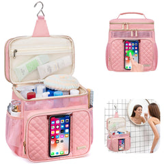 Tealari large toiletry bag hanging hook demonstrates sturdy support for dorm or bathroom use.