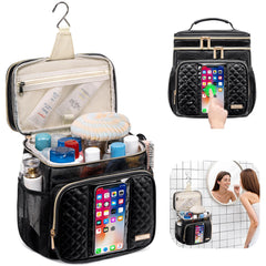 Tealari leather toiletry bag with three compartments for easy travel access
