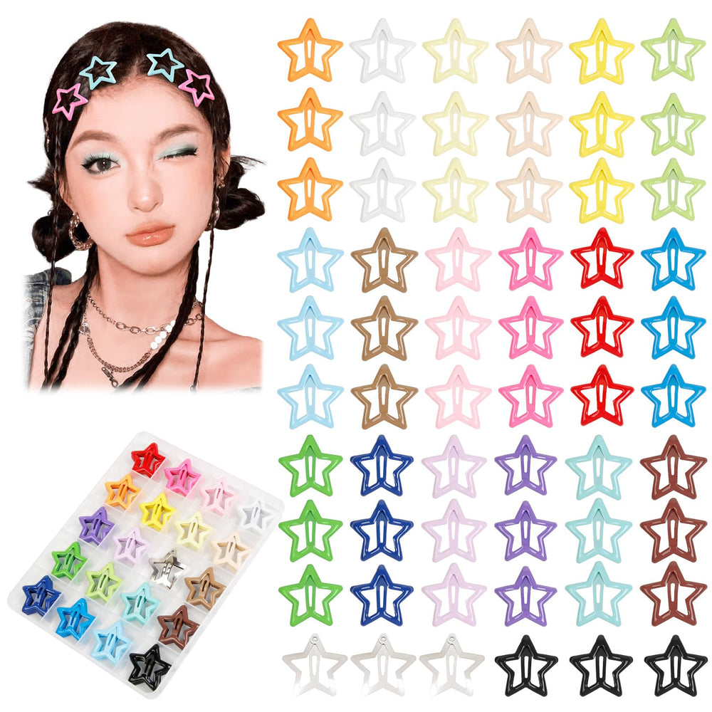 TEBIEKOY 80pcs Y2K star hair clips in divider box for organized color styling