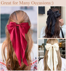 TEBIEKOY oversized satin bow close-up highlights luxurious texture and dramatic long tails.