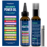Technobeauty rosemary oil bottle shows the 11 oil blend for scalp care.