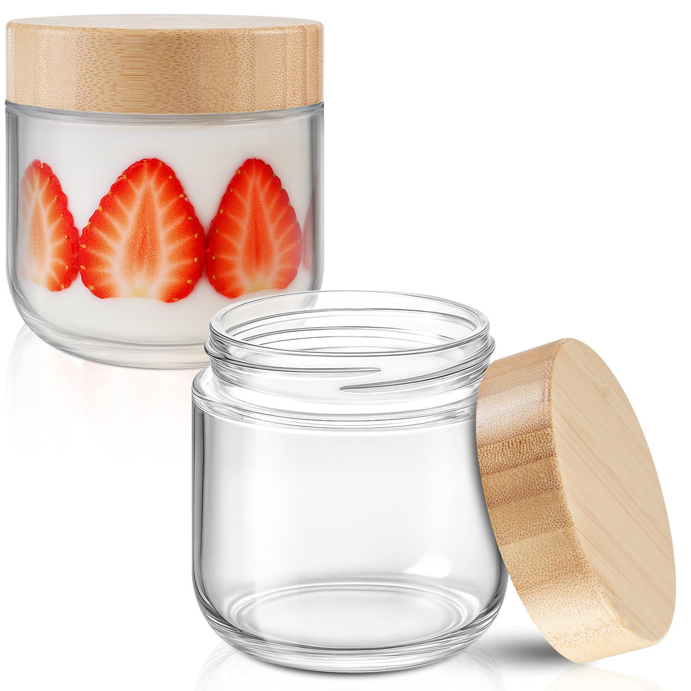 Tecohouse 12oz glass jar with lid shown for portion-controlled breakfasts