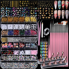 Teenitor 4 boxes nail charms set with AB rhinestones for dazzling nail designs.