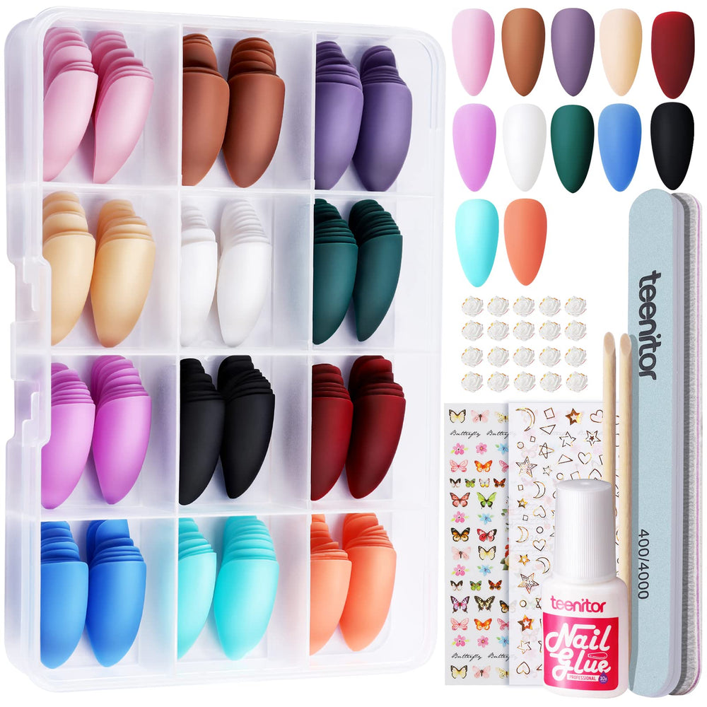 Teenitor almond press-on nails kit cover for quick styling ideas