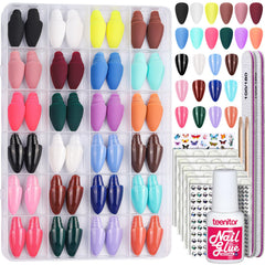 Teenitor almond press-on nails kit display for quick salon-style nails at home.