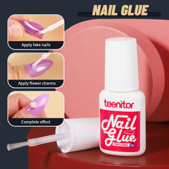 Teenitor brush-on-nail-glue-bottle enables fast, precise application with no UV light needed.