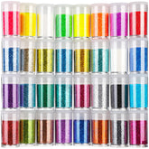 Teenitor Fine Glitter 32-color set jars close-up for vibrant makeup and crafts