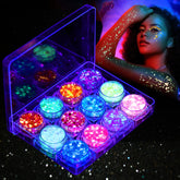 Teenitor glow-in-the-dark glitter 12-colors packaging showcases vibrant color range for festivals.