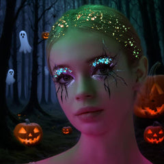 Teenitor glow-in-the-dark glitter jar close-up reveals shimmering gel texture for easy application.