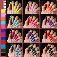 Teenitor long coffin matte nails color swatch highlights 24 color options for versatile looks.