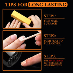 Teenitor nail adhesive tabs closeup shows compatibility with flat and curved nails.