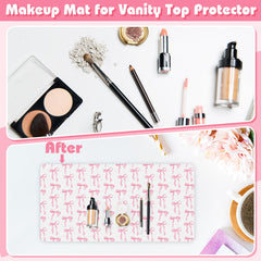 Teenyyou Coquette Bow makeup mat PU leather texture closeup shows durable surface