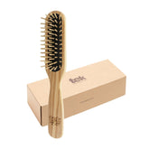 TEK rectangular wooden hair brush in natural ash wood for gentle styling.