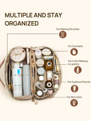 Telena Leather Make Up Bag dividers and pockets for brushes and tools.