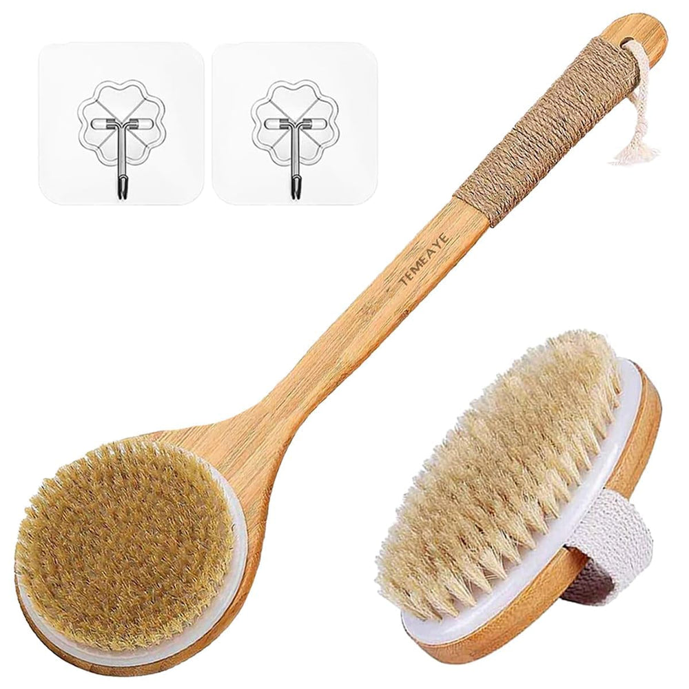 TEMEAYE dry brushing back brush with wooden handle enables full-body exfoliation