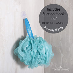 Temple Spring Recycled Luffa Sponge Ocean Blue exfoliation detail promoting softer skin.