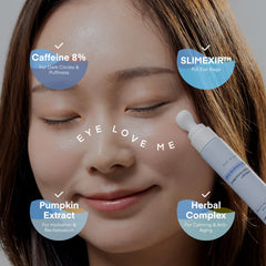 TEREZ & HONOR 8% caffeine graphic illustrates energy complex for refreshed-looking eyes.