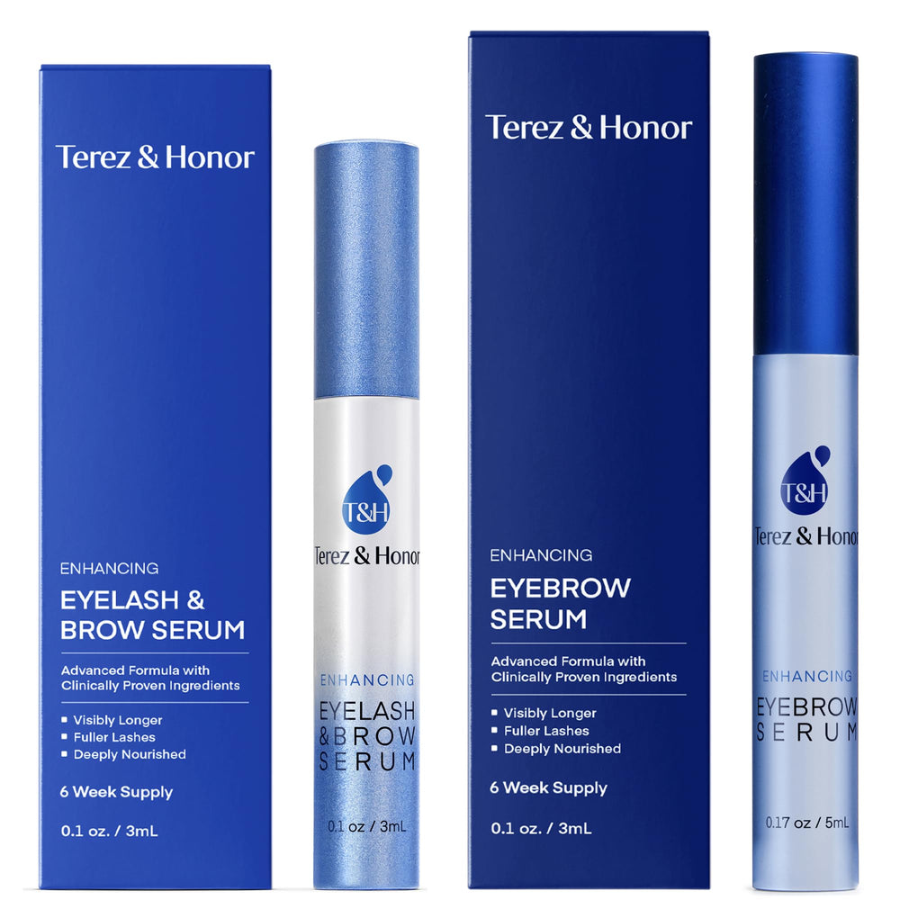 TEREZ & HONOR natural eyelash serum set bottle front for daily use and fuller lashes