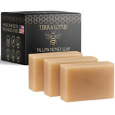 Terra Lotus soap slice closeup for gentle cleansing and hydrating skin.