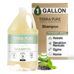 Terra Pure Hotel Shampoo 1gal bottle for guest rooms and easy dispenser refills.