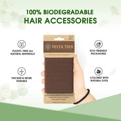 Terra Ties ponytail closeup demonstrates multiuse across genders for ponytails, buns, and braids.