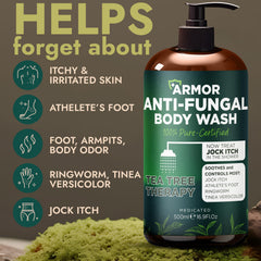 Terramed Just Think Comfort antifungal body wash being poured after workout for refresh