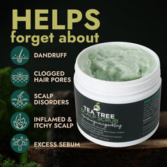 Terramed Just Think Comfort Tea Tree Scalp Scrub being poured for even exfoliation