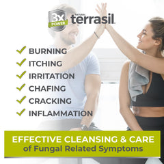 Terrasil antifungal soap bar close-up highlighting soothing ingredients.