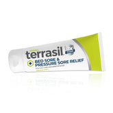 Terrasil Bed Sore Cream tube close-up illustrating soothing relief for irritated skin.