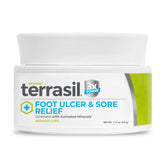 Terrasil Foot Ulcer Cream jar showing soothing relief for ulcers and sores