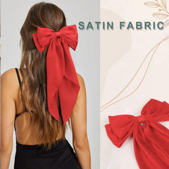 TERSE satin ribbon bow with long tails adds instant outfit polish