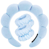 Tetizo spa headband blue fluffy-cloud design keeps hair out of face during skincare