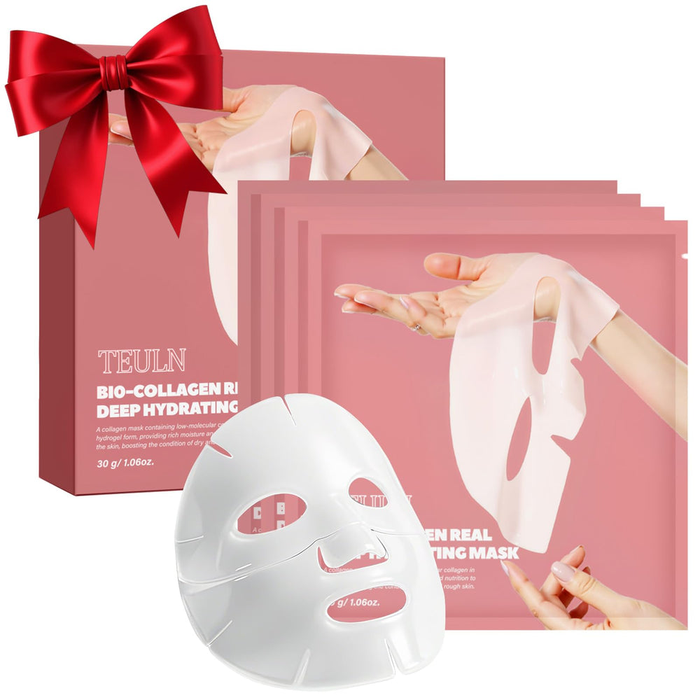 TEULN Bio-Collagen Mask 4-pack box shows hydration and convenient skincare storage.