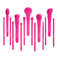 TEXAMO 15-piece makeup brush set in hot pink case, travel-ready and organized for on-the-go looks.