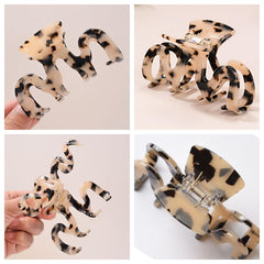Textention Large Tortoise Shell Claw Clip on hair showing checkered design for stylish daily use