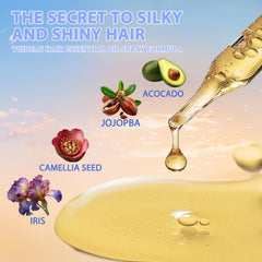 Tgideas hair oil spray demonstrating frizz control and natural shine.