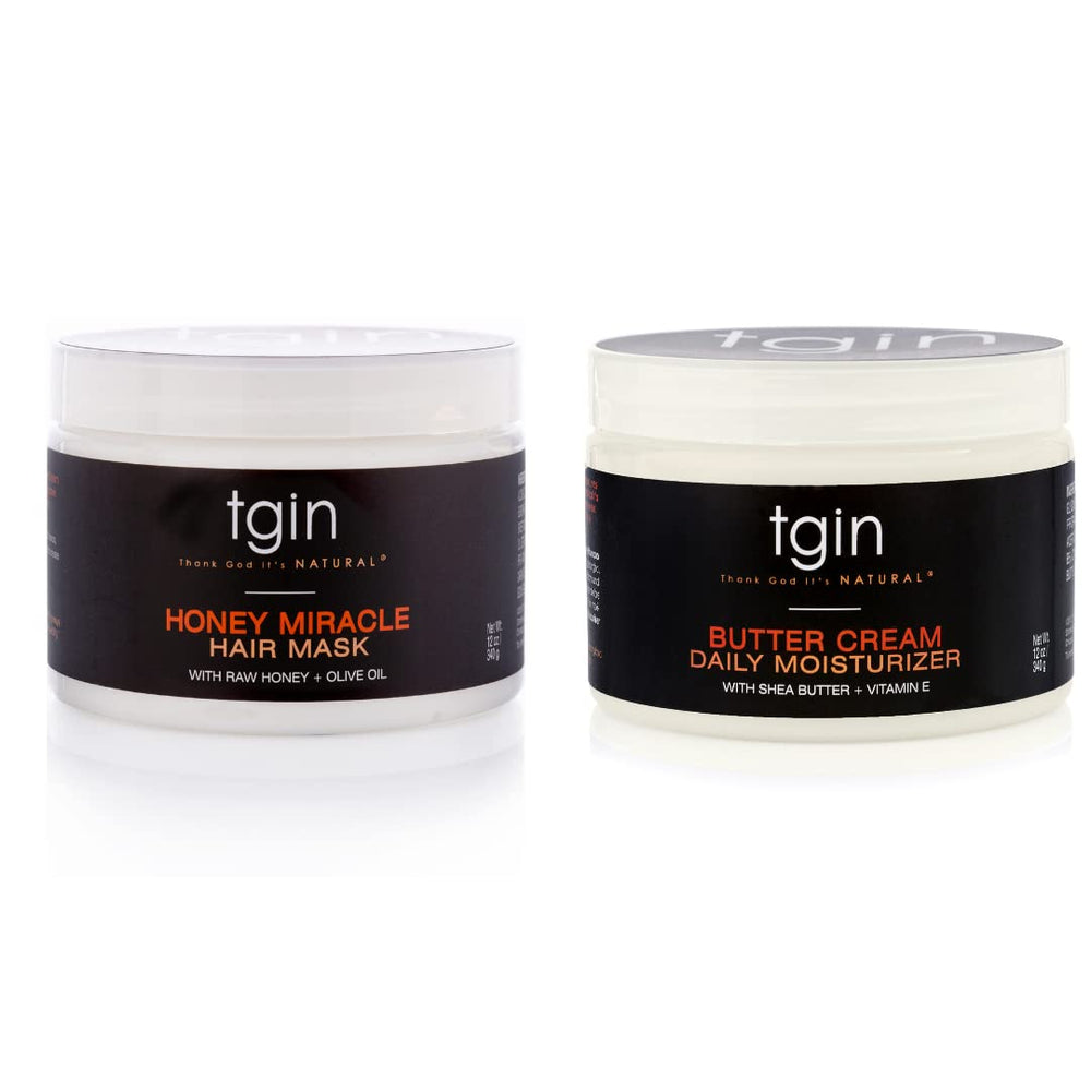 tgin Butter Cream Daily Moisturizer jar closeup shows rich hydration for curls
